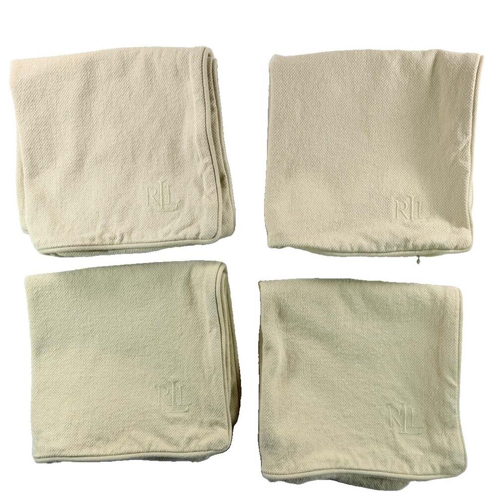 Ralph Lauren Throw Pillow Covers Beige Cotton Embroidered RL Logo Lot Of 4